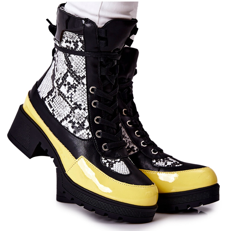 Leather Snakeskin Boots Black and Yellow Meridiah white Leather Snakeskin Boots Black and Yellow Meridiah white