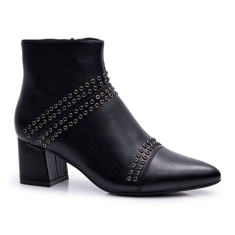 PS1 Women's Boots On A Heel In Spitz With Rivets Black Primma