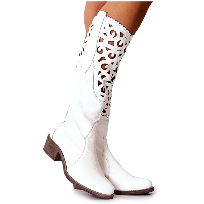 PA2 Leather Openwork Boots in White Decorous