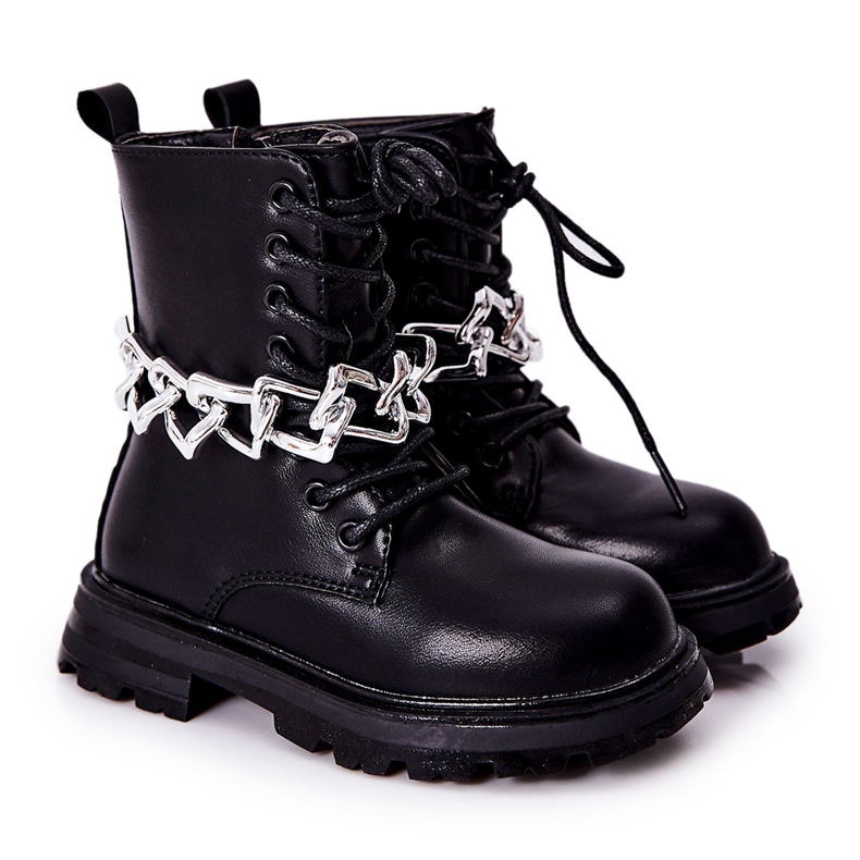 FR1 Children's Black Boots With Chain