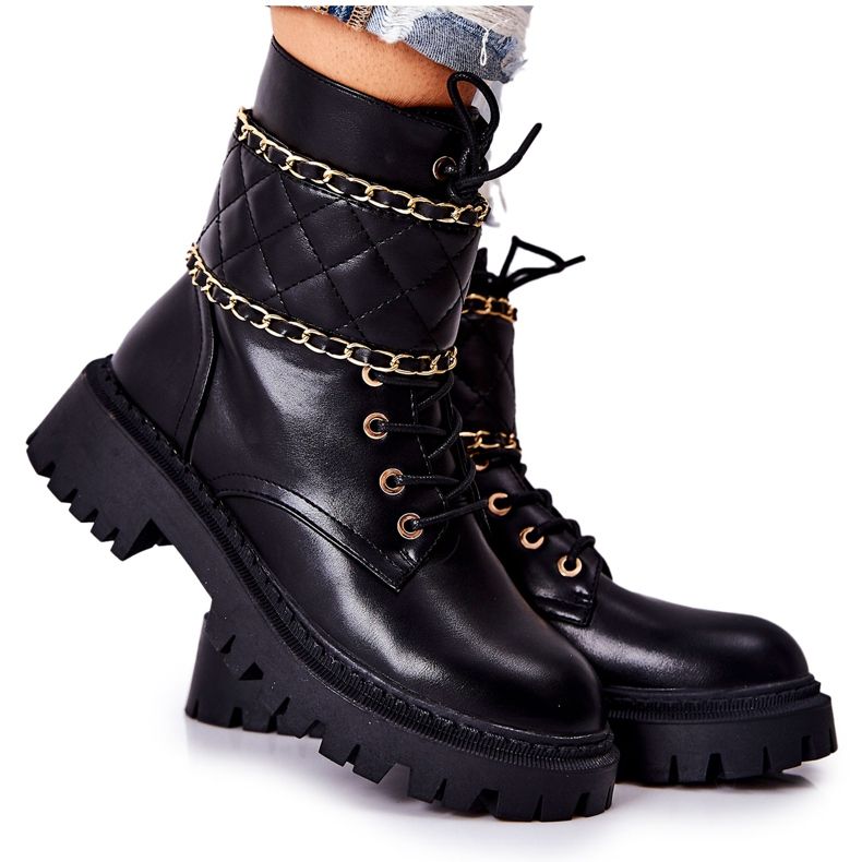 Black Worker Boots With A Chain Black Caleanor