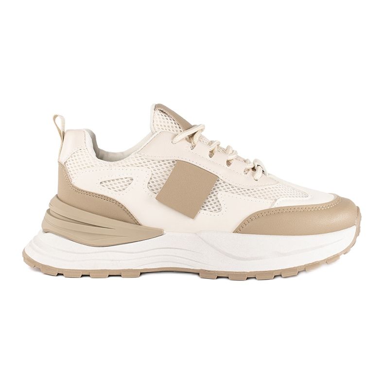 Beige and white women's sports shoes