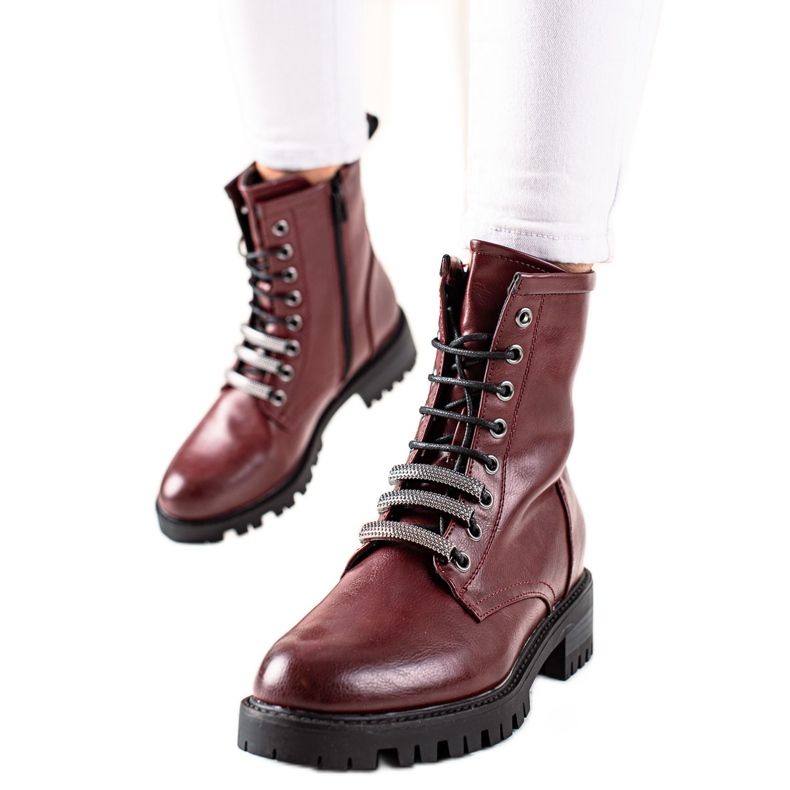 Evento Lace-up boots with eco leather claret