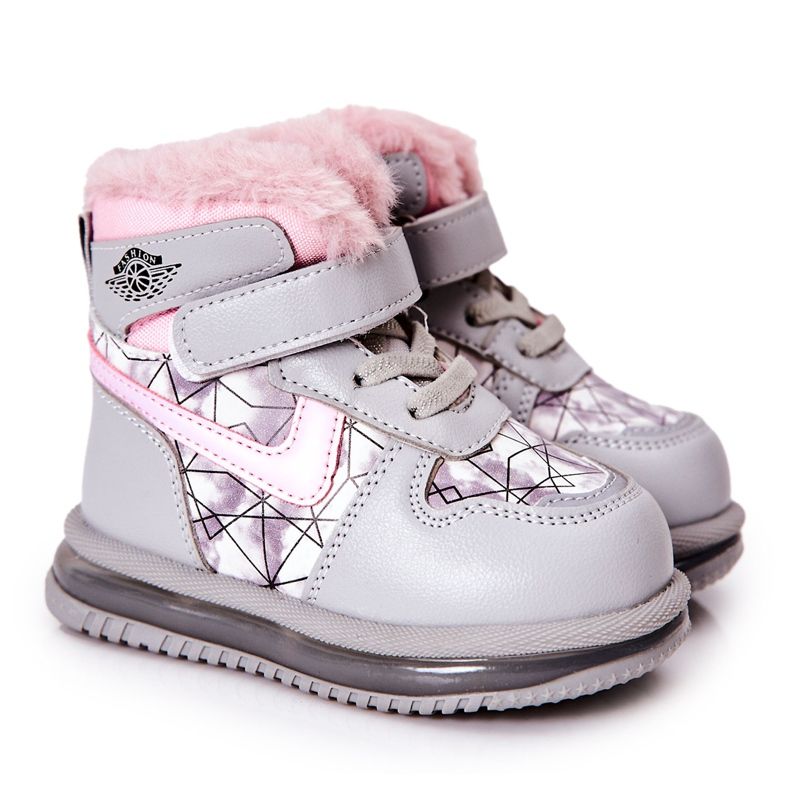 PJ2 Children's Warm Snow Boots Gray and Pink Shirinell grey