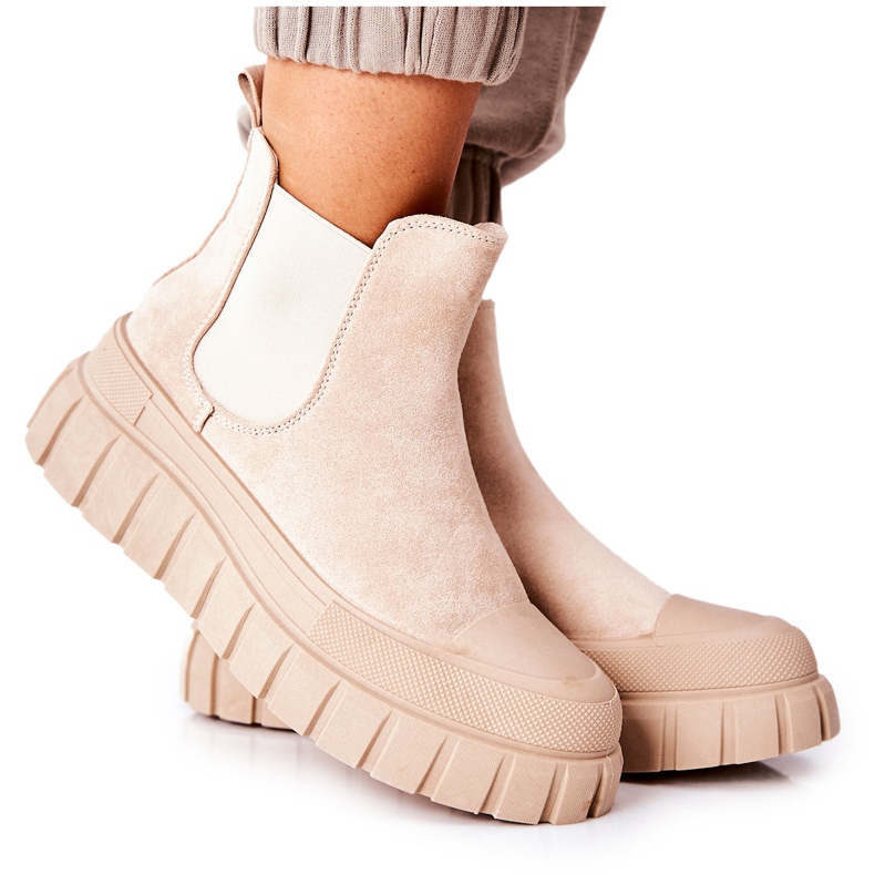 PH1 Suede Booties On A Beige Jennily Platform