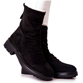 High Suede Crinkled Boots Black Trisha