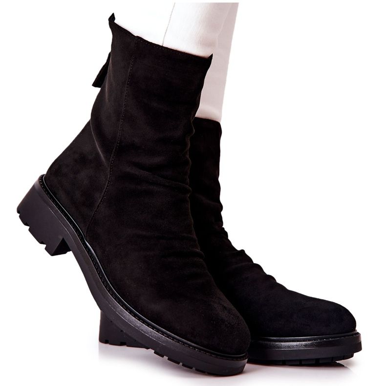 High Suede Crinkled Boots Black Trisha