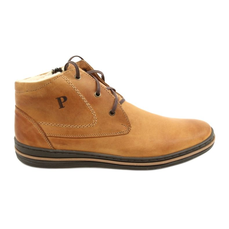 Polbut Winter boots for men, tied 339S camel beige yellow