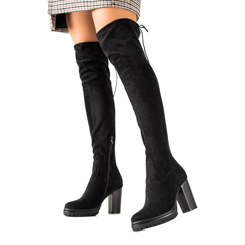 TRENDI High-heeled thigh-high boots black