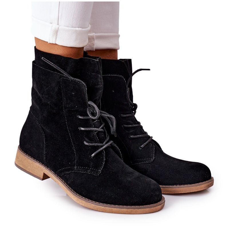 PS1 Black Violetta Black Boots With Double Uppers