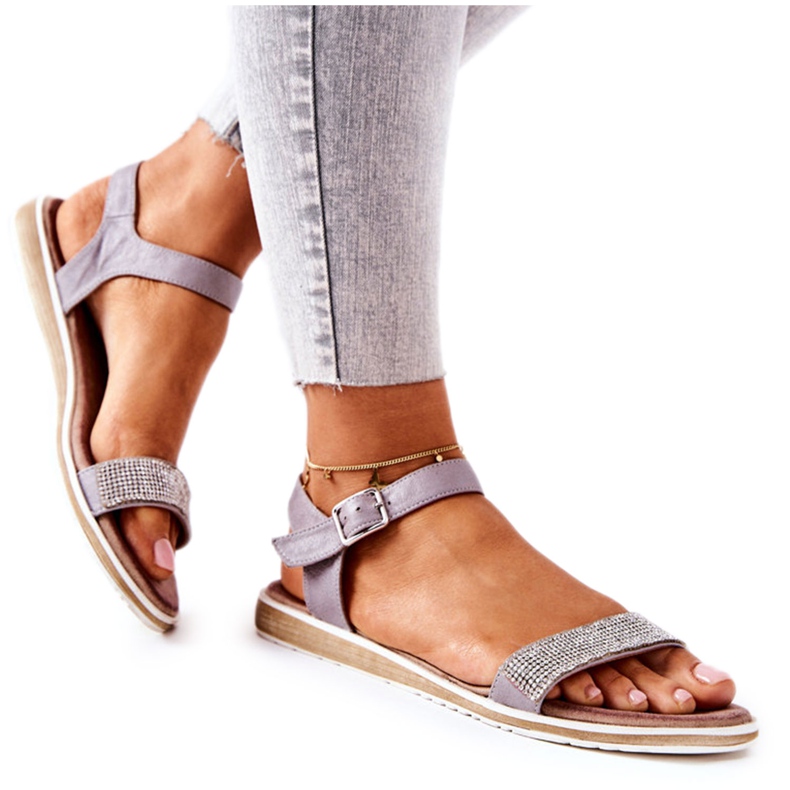 S.Barski Sandals With Cubic Zirconia S. Barski 701-18 Gray grey