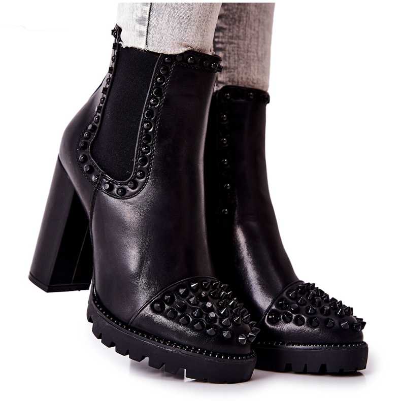 FJ1 Boots On High Heels With Rhinestones Black Lisana