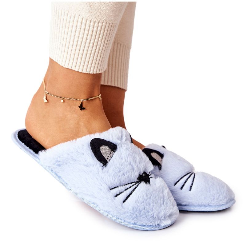 PE1 Kitten's Soft Slippers With Blue Distty Ears