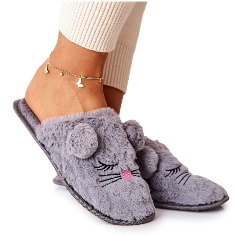 PE1 Soft Mouse Slippers With Gray Luise Ears grey