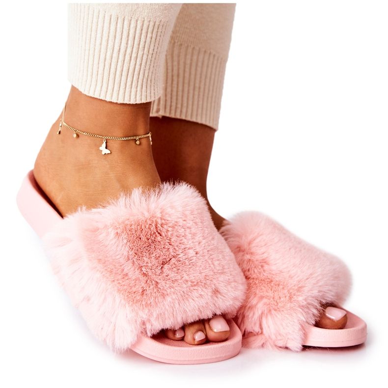 PB2 Sensitive Light Pink Rubber Slippers With Fur