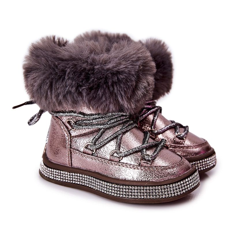 Children's Snow Boots With Fur Gray-Brown Grandis multicolored golden