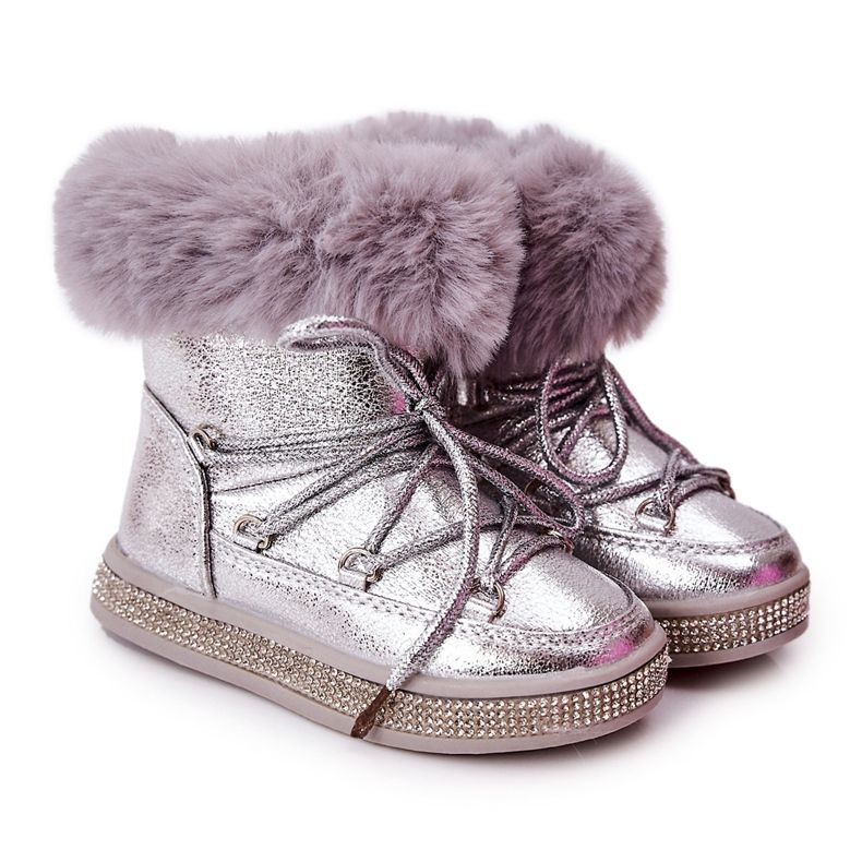FR1 Children's Snow Boots With Fur Silver Grandis