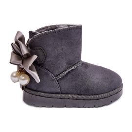 Children's warm snow boots with a bow gray snowis grey