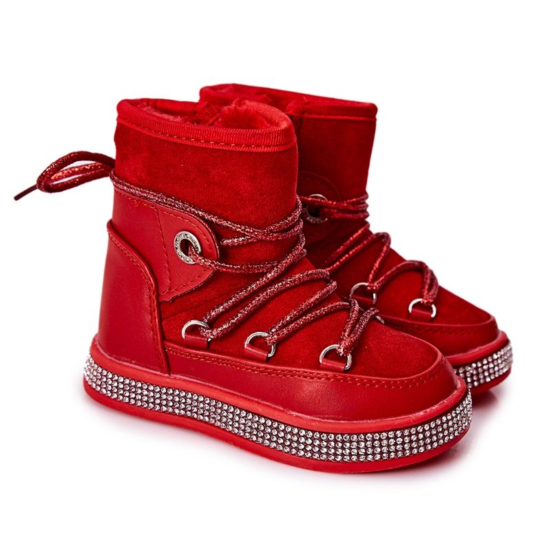 FR1 Children's Red Snow Boots With Cubic Zirconia Wellma