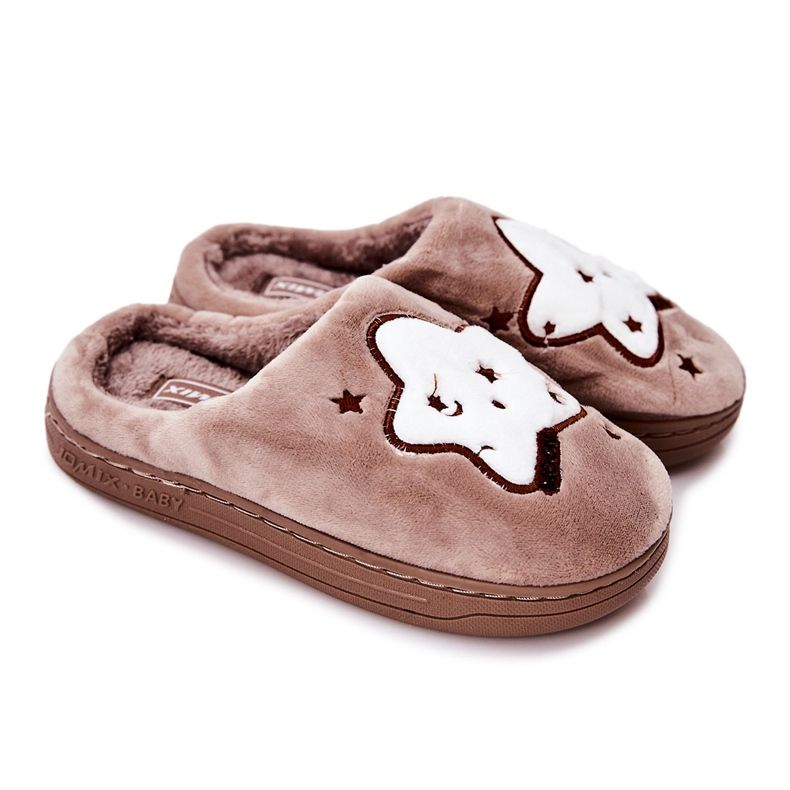WJ1 Children's Warm Slippers Beige Nella stars brown