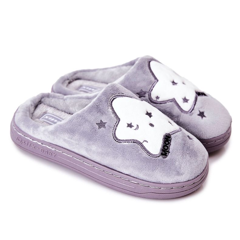 WJ1 Children's Warm Slippers Stars Gray Nella white grey
