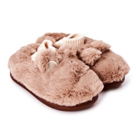 WJ1 Warm Slippers With Ribbed Brown Dessi beige