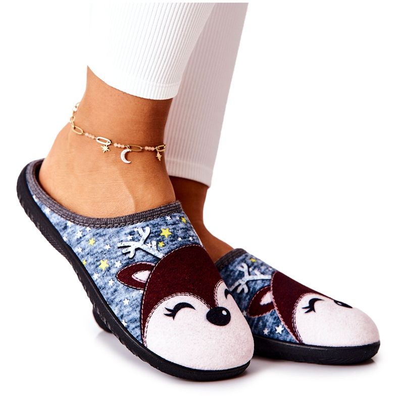Reindeer Blue Taffy Warm Slippers
