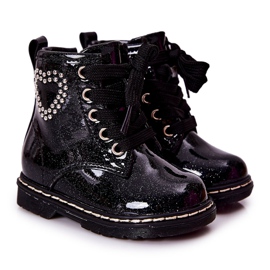 WT1 Children's Lacquered Shiny Black Booties WT1 Children's Lacquered Shiny Black Booties