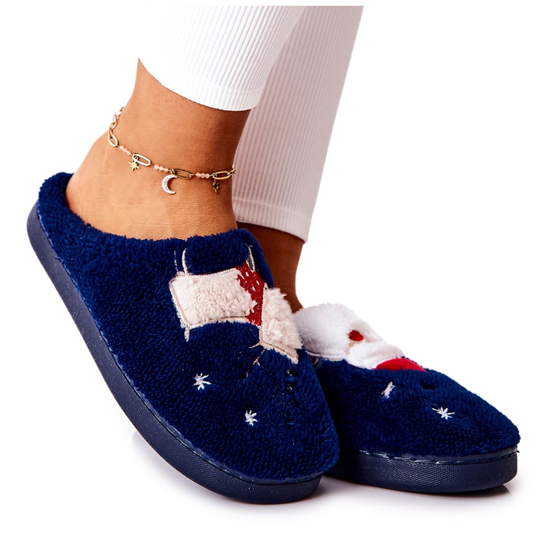 WJ1 Christmas slippers Santa Claus and navy blue reindeer