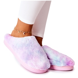 Multicolored Fur Warm Slippers pink