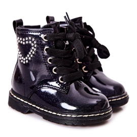 WT1 Children's Lacquered Boots Shiny Navy Blue