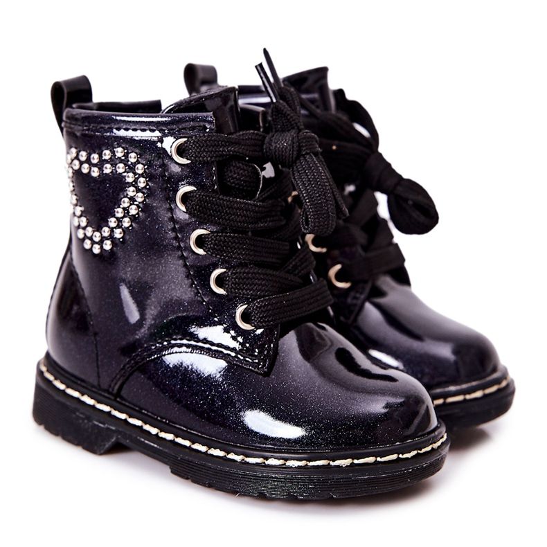WT1 Children's Lacquered Boots Shiny Navy Blue
