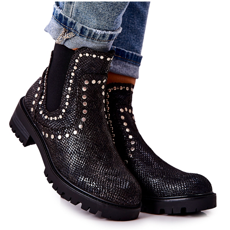 WT1 Boots Jodhpur boots On A Flat Heel Studs Black Shivers