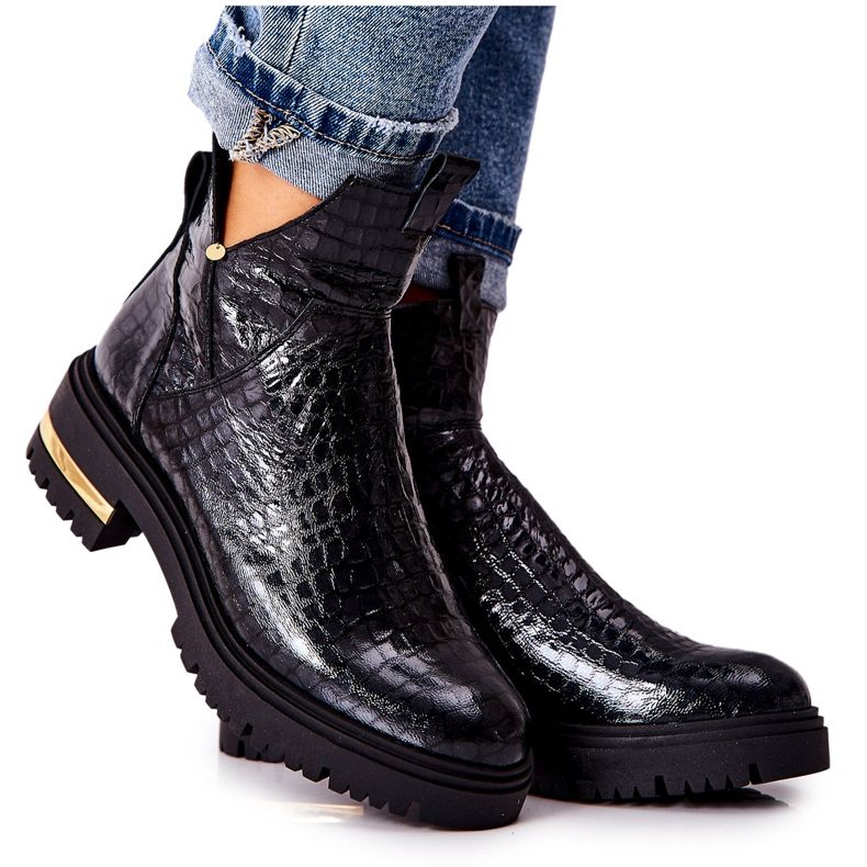 PA2 Leather Boots Warm Crocodile Black Tanya PA2 Leather Boots Warm Crocodile Black Tanya