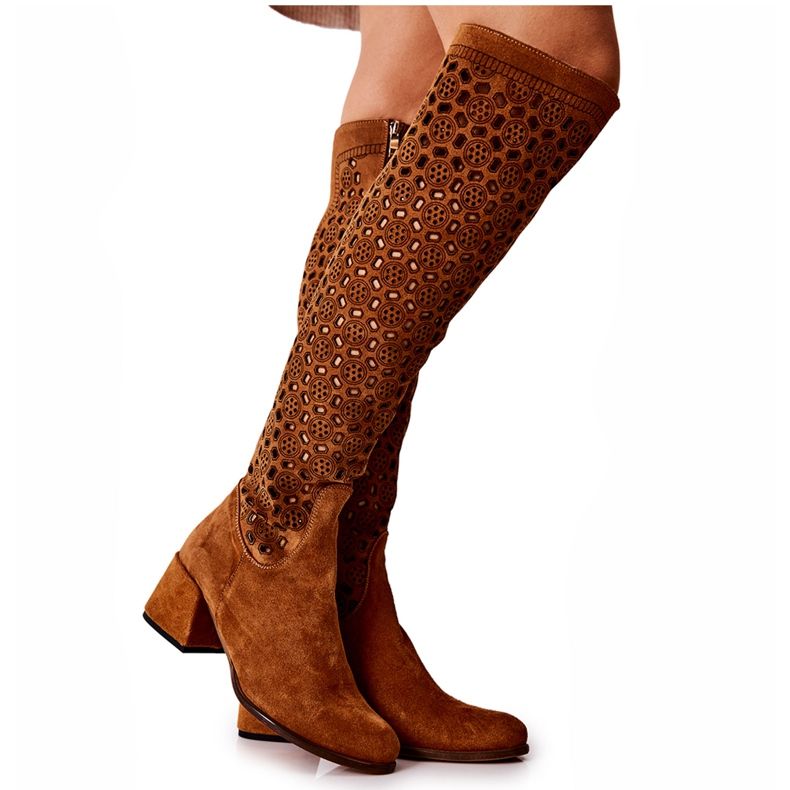 PA2 Brown Hekilea suede boots with an openwork pattern