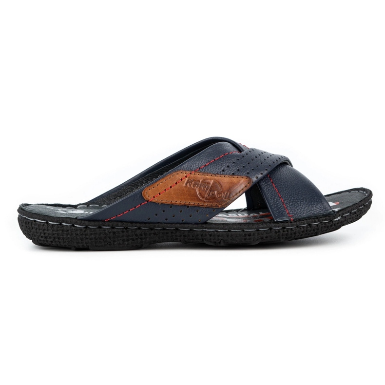Kampol Men's leather slippers 216KAM navy blue