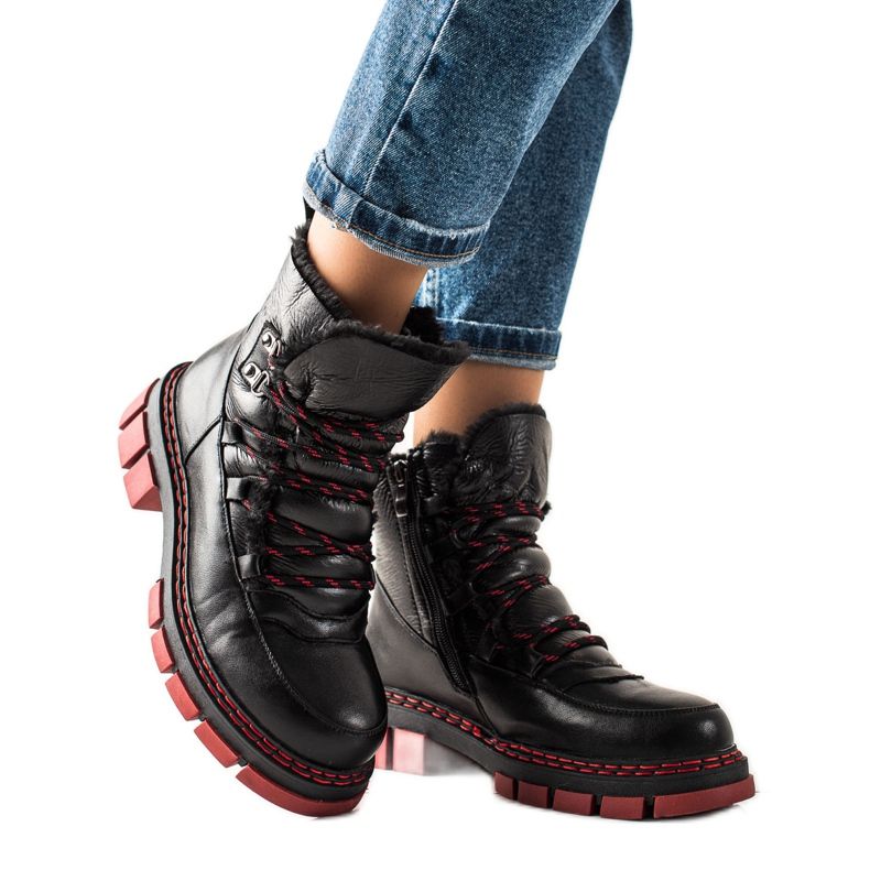 ARTIKER Leather Snow Boots With Red Soles black