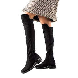 Marquiz Over-the-knee boots with pearls black