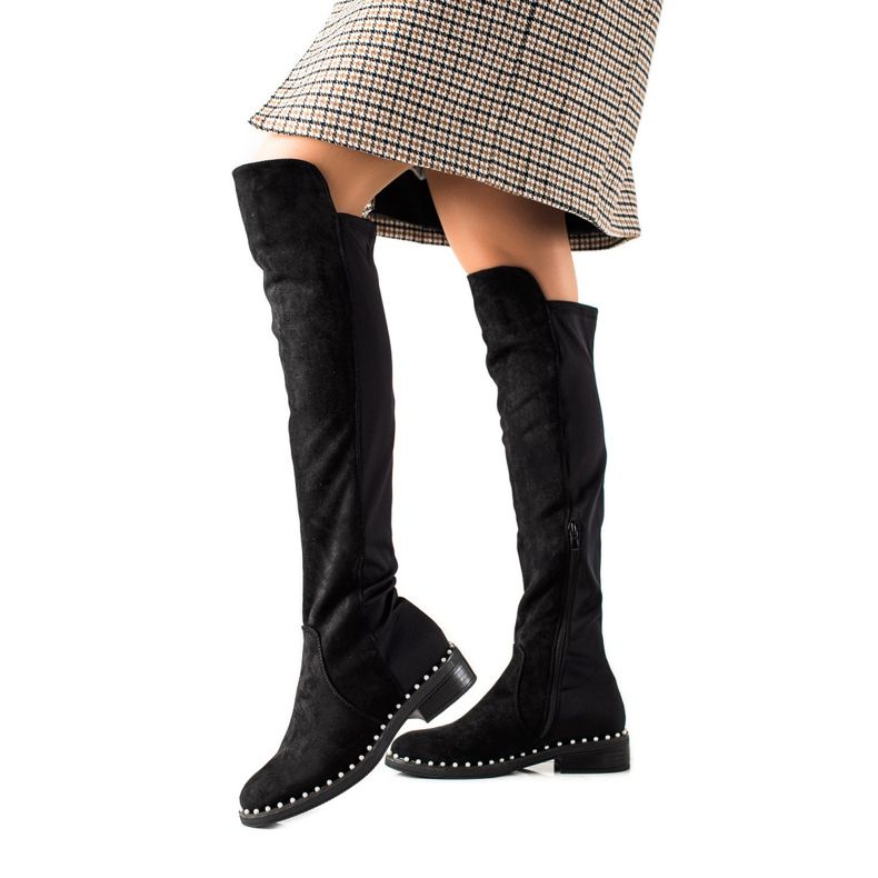Marquiz Over-the-knee boots with pearls black