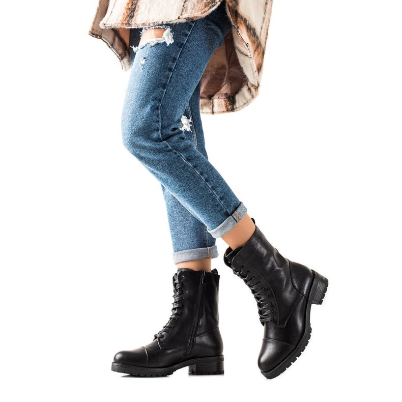 Laura Mode Lace-up boots with eco leather black Laura Mode Lace-up boots with eco leather black
