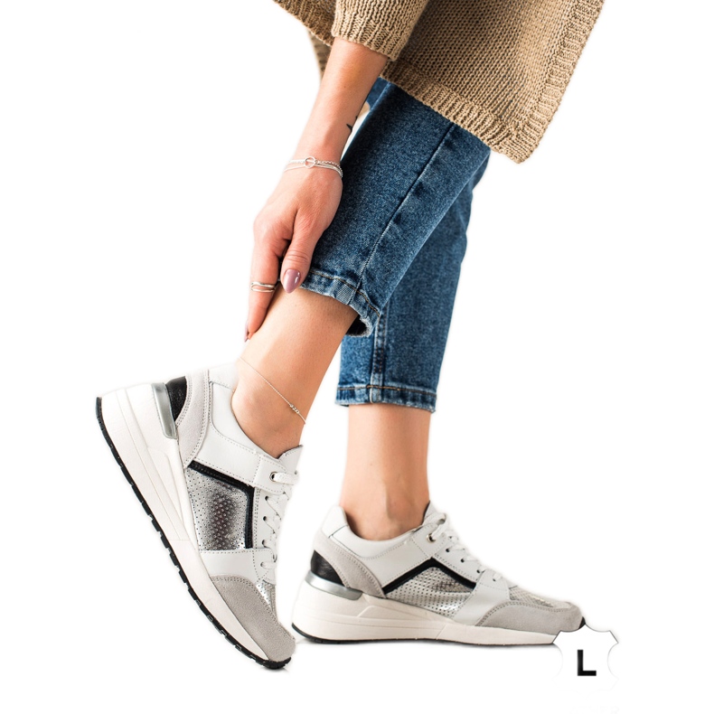 Evento Sports Leather Sneakers white silver