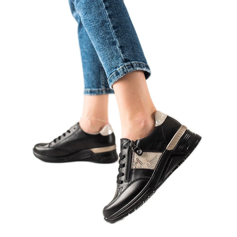 Evento Leather Sneakers With Decorative Zipper beige black