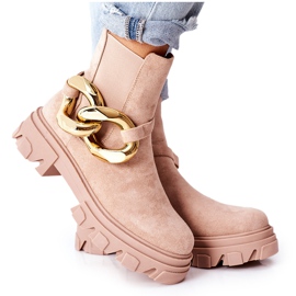 S.Barski Women's insulated beige Chelsea boots with an ornament S.Barski Women's insulated beige Chelsea boots with an ornament