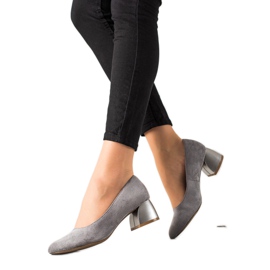 M.Daszyński Gray Pumps On Low Heels silver grey