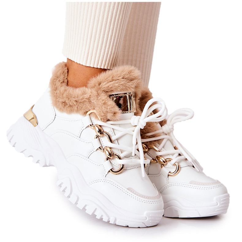 PM1 White Shiney Insulated Leather Sports Shoes