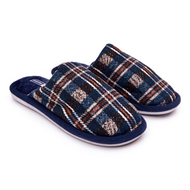 WJ1 Men's Warm Navy Checkered Slippers Whisper beige navy blue