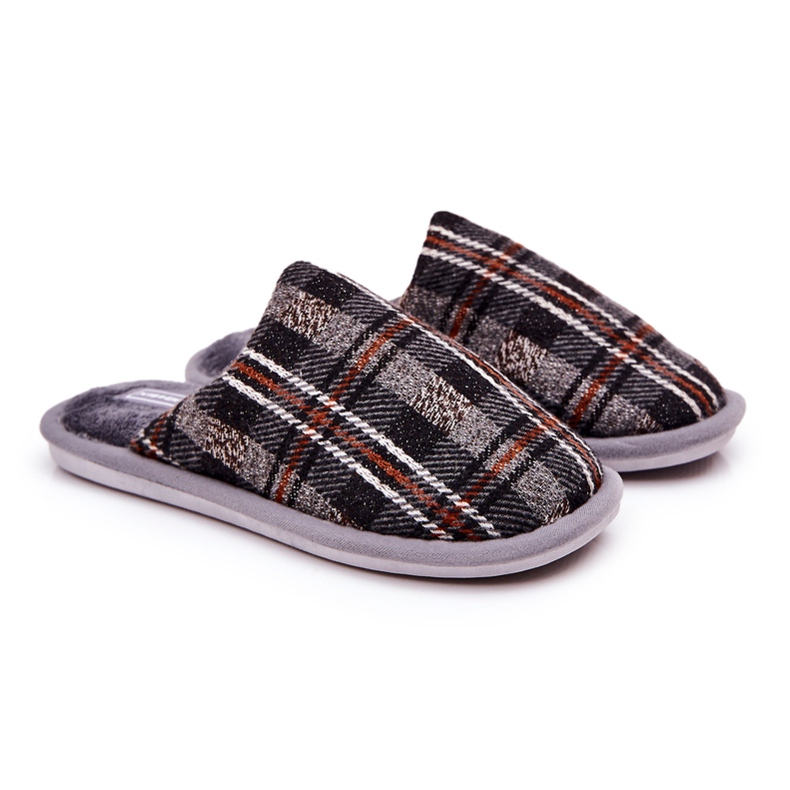 WJ1 Men's Warm Gray Checkered Slippers Whisper brown grey