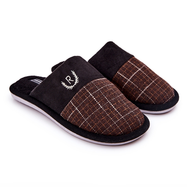 WJ1 Warm Brown Checkered Slippers Blase