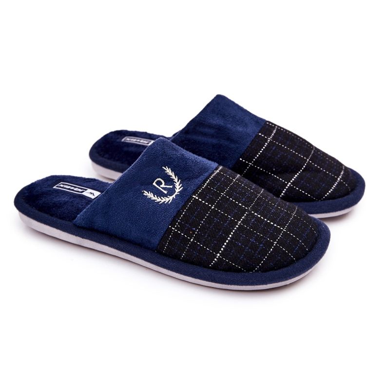 WJ1 Warm Checkered Slippers Navy Blue Blase