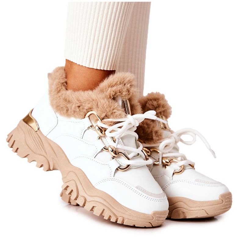 PM1 Leather Insulated Sports Shoes White and Beige Shiney PM1 Leather Insulated Sports Shoes White and Beige Shiney
